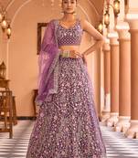 Burgundy Net Fabric Sequins embroidery Semi Stitched Lehenga & Unstitched Blouse With Dupatta