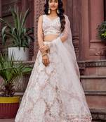 Cream Net Fabric Sequins embroidery Semi Stitched Lehenga & Unstitched Blouse With Dupatta