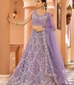 Mauve Net Fabric Sequins embroidery Semi Stitched Lehenga & Unstitched Blouse With Dupatta