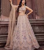 Beige Net Fabric Sequins embroidery Semi Stitched Lehenga & Unstitched Blouse With Dupatta