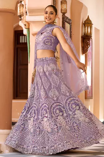 Mauve Net Fabric Sequins embroidery Semi Stitched Lehenga & Unstitched Blouse With Dupatta