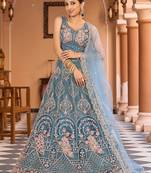 Teal Net Fabric Sequins embroidery Semi Stitched Lehenga & Unstitched Blouse With Dupatta