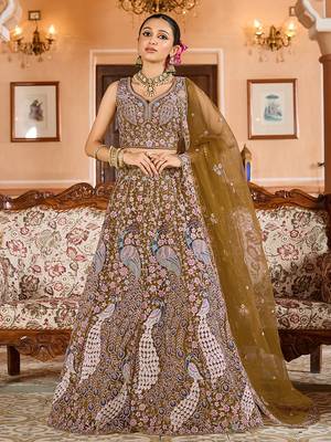 Mustard Net Fabric Sequins embroidery Semi Stitched Lehenga & Unstitched Blouse With Dupatta 1