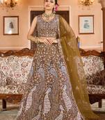 Mustard Net Fabric Sequins embroidery Semi Stitched Lehenga & Unstitched Blouse With Dupatta