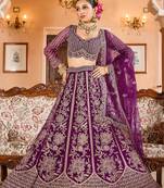 Burgundy Net Fabric Sequins embroidery Semi Stitched Lehenga & Unstitched Blouse With Dupatta