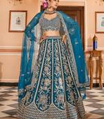 Teal Net Fabric Sequins embroidery Semi Stitched Lehenga & Unstitched Blouse With Dupatta