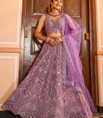 Lavender Net Fabric Sequins embroidery Semi Stitched Lehenga & Unstitched Blouse With Dupatta
