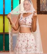 Cream Net Fabric Sequins embroidery Semi Stitched Lehenga & Unstitched Blouse With Dupatta