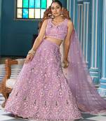Mauve Net Fabric Sequins embroidery Semi Stitched Lehenga & Unstitched Blouse With Dupatta