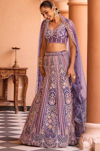 Purple Net Fabric Sequins embroidery Semi Stitched Lehenga & Unstitched Blouse With Dupatta