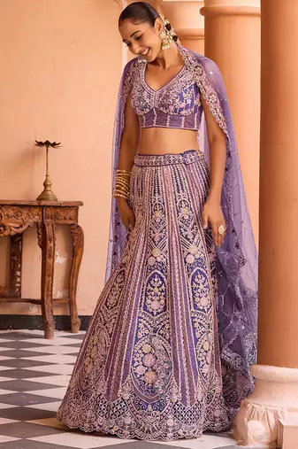 Purple Net Fabric Sequins embroidery Semi Stitched Lehenga & Unstitched Blouse With Dupatta