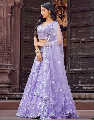 Mauve Net Fabric Sequins embroidery Semi Stitched Lehenga & Unstitched Blouse With Dupatta 1