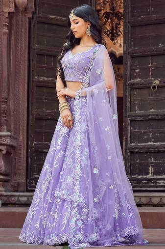 Mauve Net Fabric Sequins embroidery Semi Stitched Lehenga & Unstitched Blouse With Dupatta