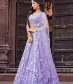 Mauve Net Fabric Sequins embroidery Semi Stitched Lehenga & Unstitched Blouse With Dupatta