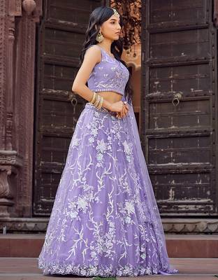 Mauve Net Fabric Sequins embroidery Semi Stitched Lehenga & Unstitched Blouse With Dupatta 2