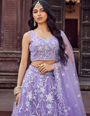Mauve Net Fabric Sequins embroidery Semi Stitched Lehenga & Unstitched Blouse With Dupatta 3