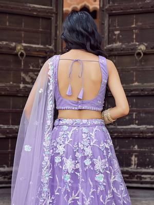Mauve Net Fabric Sequins embroidery Semi Stitched Lehenga & Unstitched Blouse With Dupatta 4