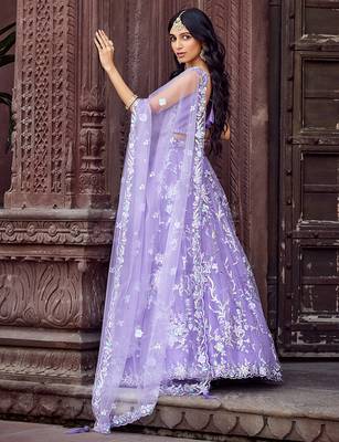 Mauve Net Fabric Sequins embroidery Semi Stitched Lehenga & Unstitched Blouse With Dupatta 5