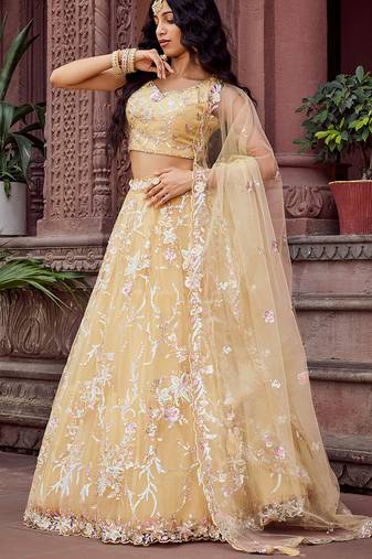 Yellow Net Fabric Sequins embroidery Semi Stitched Lehenga & Unstitched Blouse With Dupatta
