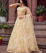 Yellow Net Fabric Sequins embroidery Semi Stitched Lehenga & Unstitched Blouse With Dupatta