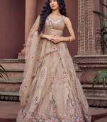 Beige Net Fabric Sequins embroidery Semi Stitched Lehenga & Unstitched Blouse With Dupatta