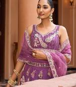 Lavender Net Fabric Sequins embroidery Semi Stitched Lehenga & Unstitched Blouse With Dupatta
