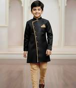 black faux_jute plain boys indo western dress with pajama