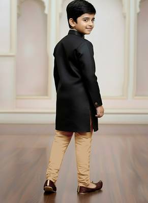 black faux_jute plain boys indo western dress with pajama 3