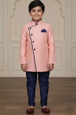 pink faux_jute plain boys indo western dress with pajama 1
