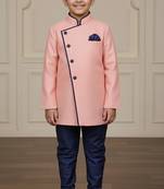 pink faux_jute plain boys indo western dress with pajama