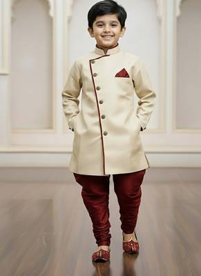 gold faux_jute plain boys indo western dress with pajama 1