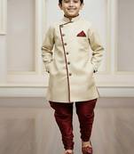 gold faux_jute plain boys indo western dress with pajama