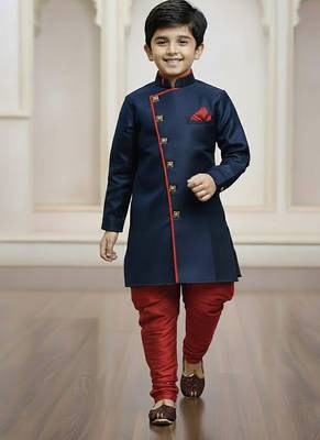 blue faux_jute plain boys indo western dress with pajama 1