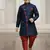 blue faux_jute plain boys indo western dress with pajama