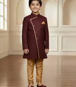 maroon faux_jute plain boys indo western dress with pajama