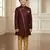 maroon faux_jute plain boys indo western dress with pajama