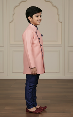 pink faux_jute plain boys indo western dress with pajama 2
