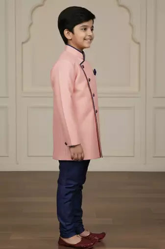 pink faux_jute plain boys indo western dress with pajama