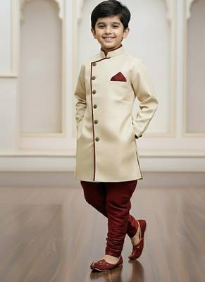 gold faux_jute plain boys indo western dress with pajama 2
