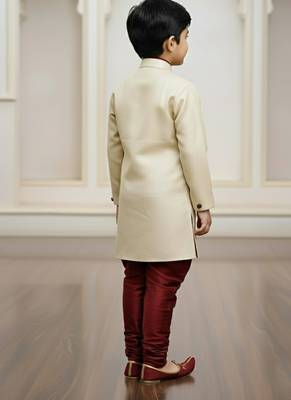 gold faux_jute plain boys indo western dress with pajama 3