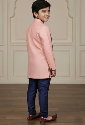 pink faux_jute plain boys indo western dress with pajama 3
