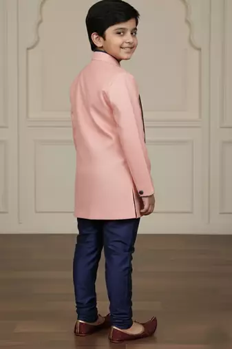pink faux_jute plain boys indo western dress with pajama