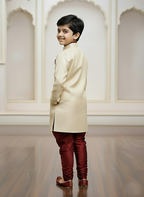 gold faux_jute plain boys indo western dress with pajama 4