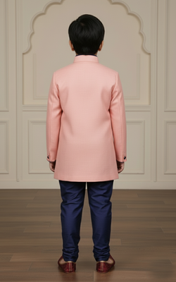 pink faux_jute plain boys indo western dress with pajama 4