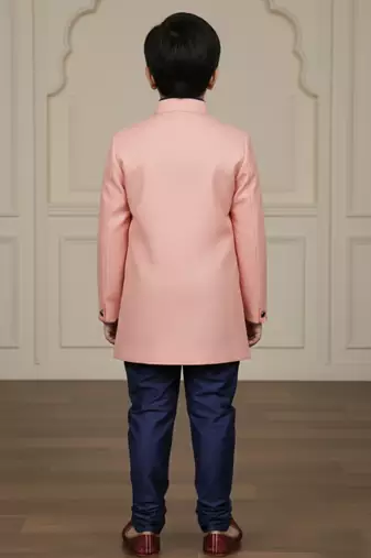 pink faux_jute plain boys indo western dress with pajama