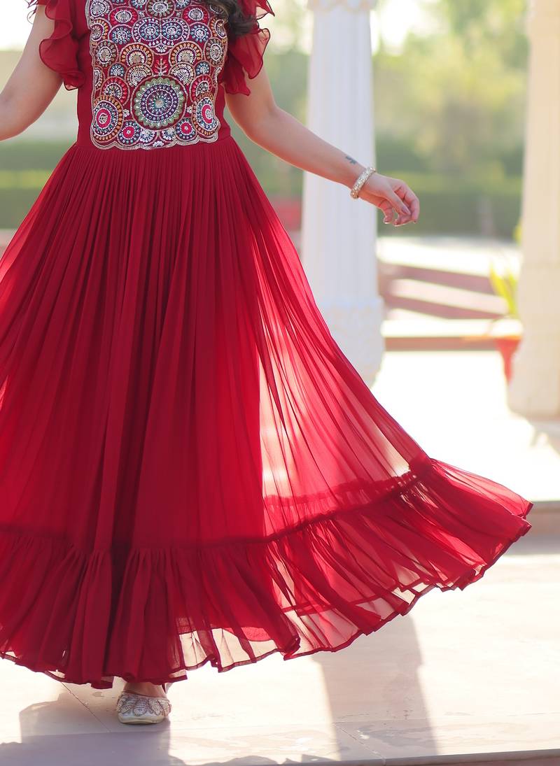 Maroon Georget  Kurti  With Beads and Sequins Embroidered work 