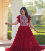 Maroon Georget  Kurti  With Beads and Sequins Embroidered work 