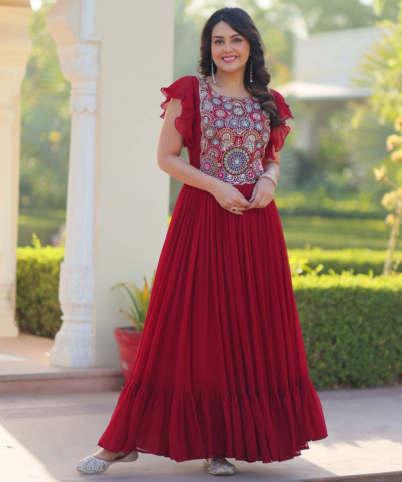 Maroon Georget  Kurti  With Beads and Sequins Embroidered work 