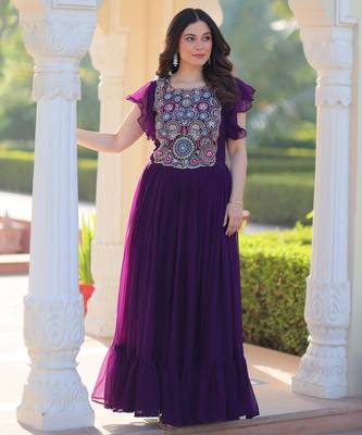 Purple Georget  Kurti  With Beads and Sequins Embroidered work  1