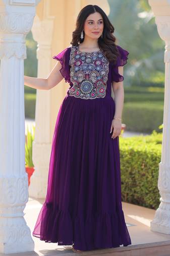Purple Georget  Kurti  With Beads and Sequins Embroidered work 